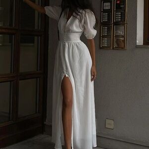 Commense White Maxi Dress with Slit